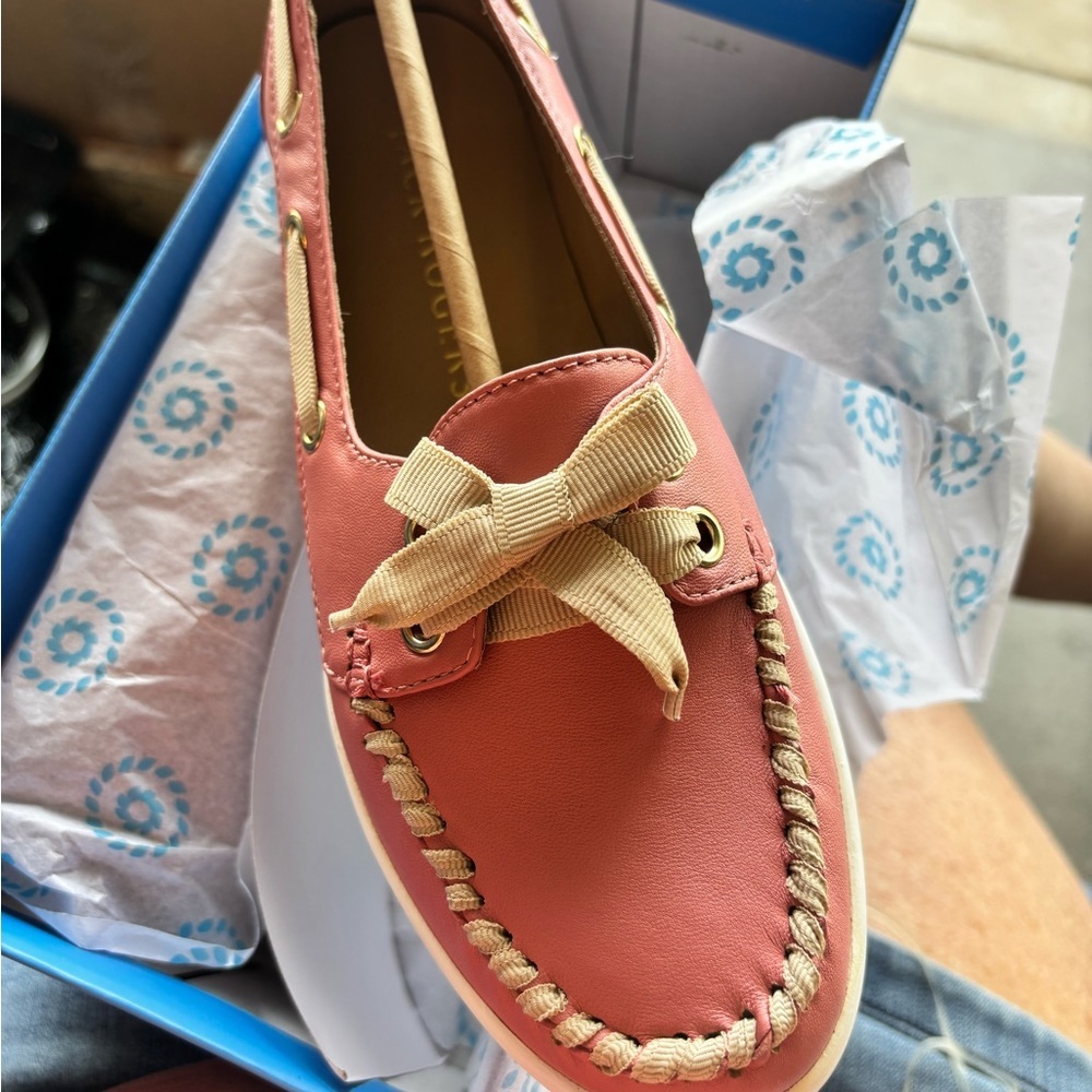 Jack Rogers Bonnie Weekend Loafer Flats Pink Leather Bow Boat Shoes Women’s 7.5 - Picture 9 of 12